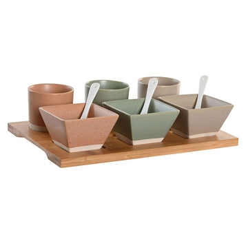 Set de Aperitivo DKD Home Decor 28 x 18,8 x 1,5 cm Porcelana Multicolor Bambú 10 Piezas Escandinavo