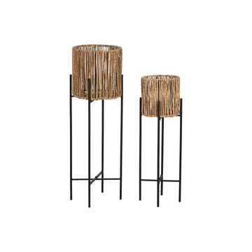 Set de Maceteros Home ESPRIT Negro Metal Fibra 23 x 23 x 76,5 cm