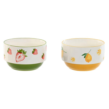 Cuenco Home ESPRIT Amarillo Rojo Verde Porcelana Moderno 600 ml 15,3 X 15,3 X 9 cm (2 Unidades)