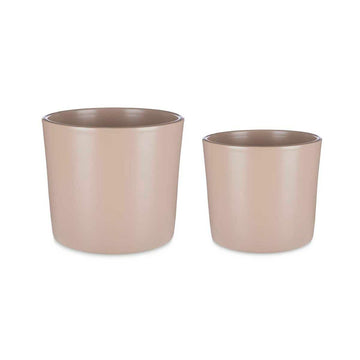 Set de Macetas Ø 22 cm Ø 27 cm 2 Piezas Beige Arcilla