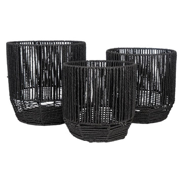 Set de Maceteros Romimex Negro Cuerda (3 Piezas)