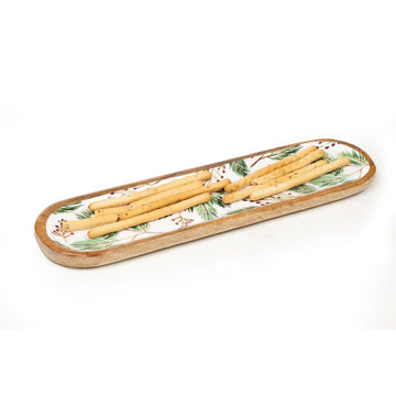 Bandeja de Aperitivos Romimex Blanco Verde Madera de mango Ovalada Hojas 40 x 2 x 10 cm