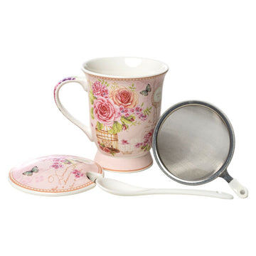 Taza con Plato Romimex Rosa Cerámica 300 ml