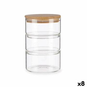 Set de Recipientes de Cocina Herméticos Apilables Transparente Bambú 1,2 L 11,2 x 17,5 x 11,2 cm (8 Unidades)