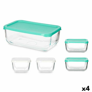 Set de Fiambreras Snow Box Rectangular Blanco Turquesa (4 Unidades)