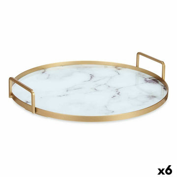 Bandeja Mármol Blanco Dorado Metal Vidrio 30 x 4,5 x 30 cm (6 Unidades)