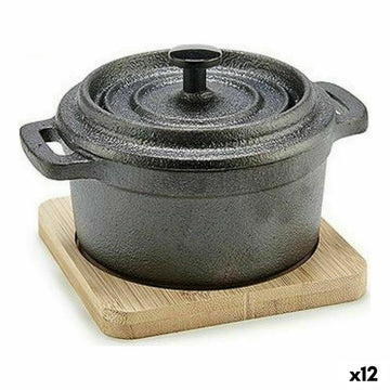 Cazuela Marrón Negro Bambú Hierro forjado 13 x 10 x 8,5 cm (12 Unidades)