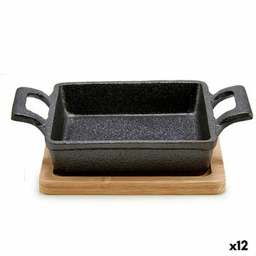 Cazuela para Servir Tapas Marrón Negro Bambú Hierro 19 x 5 x 14 cm (12 Unidades)