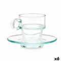 Taza con Plato Transparente Vidrio 90 ml (6 Unidades)